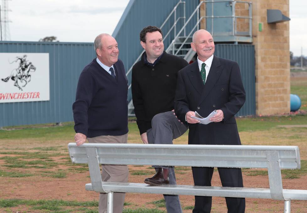PROJECT: Then Wagga MP Daryl Maguire, then NSW Minister for Sport Stuart Ayres and then ACTA executive officer Tony Turner at the future site of The Range Clay Target function centre in Wagga in 2017.