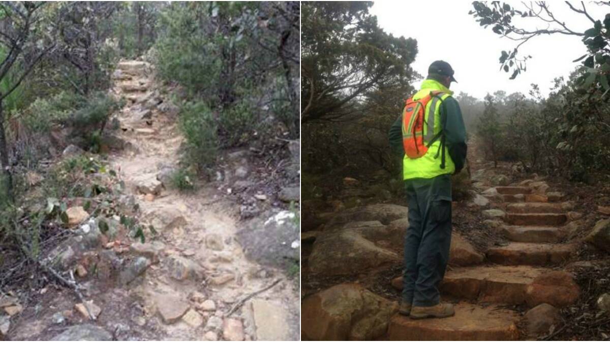 PROGRESS: The Mt Sturgeon walking track before and after Grampians Peaks Trail upgrades in 2017. Pictures: CONTRIBUTED