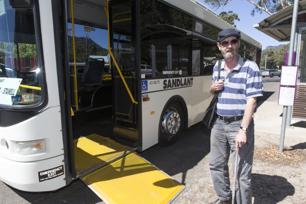 ACCESS: Regular user Colin Machin appreciates the easy access bus at Halls Gap. Picture: PETER PICKERING