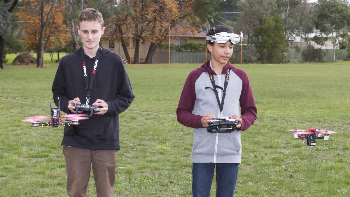 ACTIVITY: Cale Manly, 15, from Stawell, and Nathaniel Kuchel, 16, from Ararat, build drones at CGLLEN. Picture: PETER PICKERING