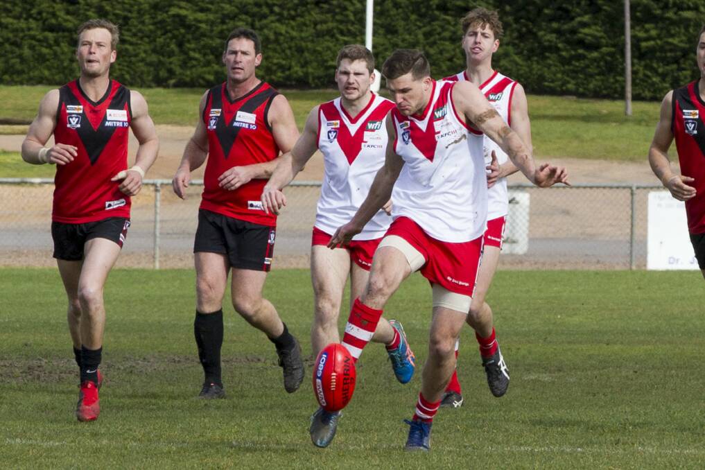 Jack Ganley gets a kick away. Ganley has joined East Point in the Ballarat Football League. Picture: PETER PICKERING