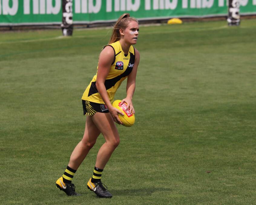 Ella Wood training with the Tigers during the pre-season. Picture: RICHMOND TIGERS