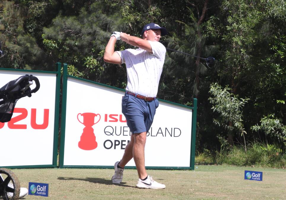 Campbell teeing off at the Queensland Open earlier this year. Picture: CONTRIBUTED
