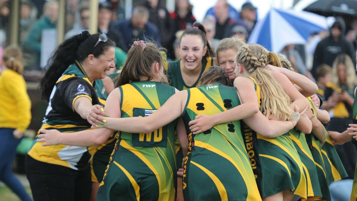TOGETHER: The Dimboola 17-and-under netball side celebrates a premiership last year. 