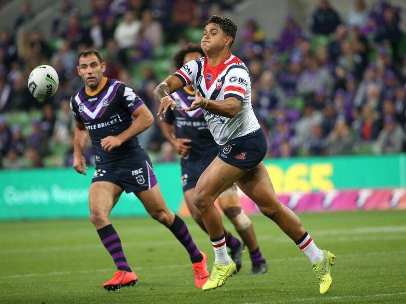 Latrell Mitchell has kicked a golden-point field goal in the Roosters' 21-20 NRL win over Melbourne.