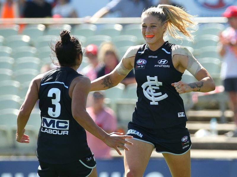 Tayla Harris was one of Calrton's best in their AFLW preliminary final win over the Dockers.