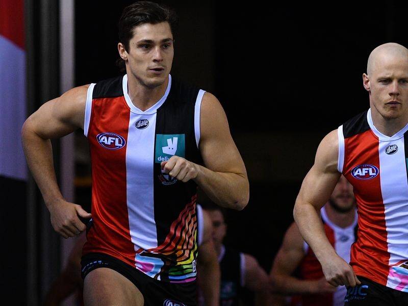 Star AFL midfielder Jack Steele (l) has added another five years to his contract at St Kilda.
