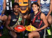 Maurice Rioli Jr (L) and Tex Wanganeen have launched the AFL's Sir Doug Nicholls Indigenous Round.