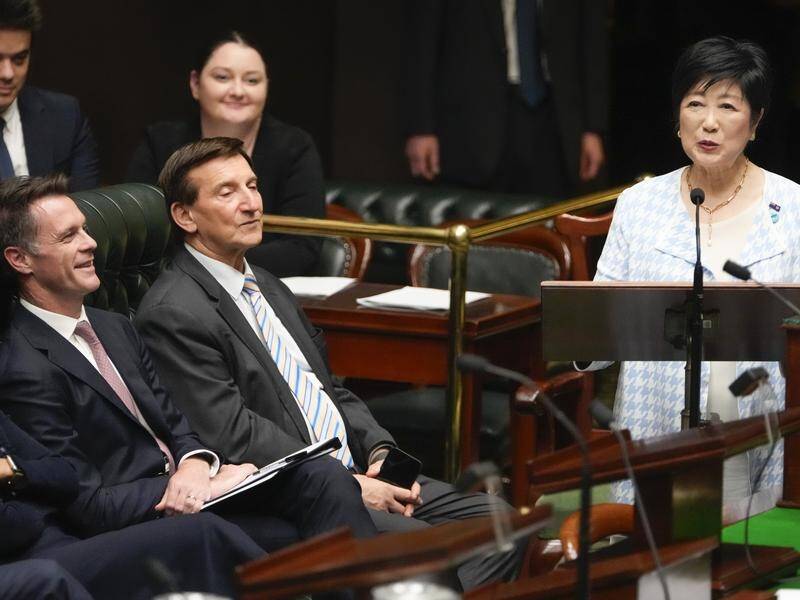 Tokyo governor Yuriko Koike addressed the NSW parliament during her state visit. (Mark Baker/AAP PHOTOS)