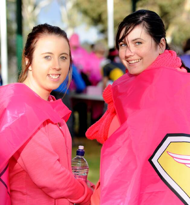BRIGHT: Melbourne's Casey Cheadle and Warracknabeal's Sarah Woods don all pink get ups for the Horsham Mother's Day Classic last year. Picture: SAMANTHA CAMARRI