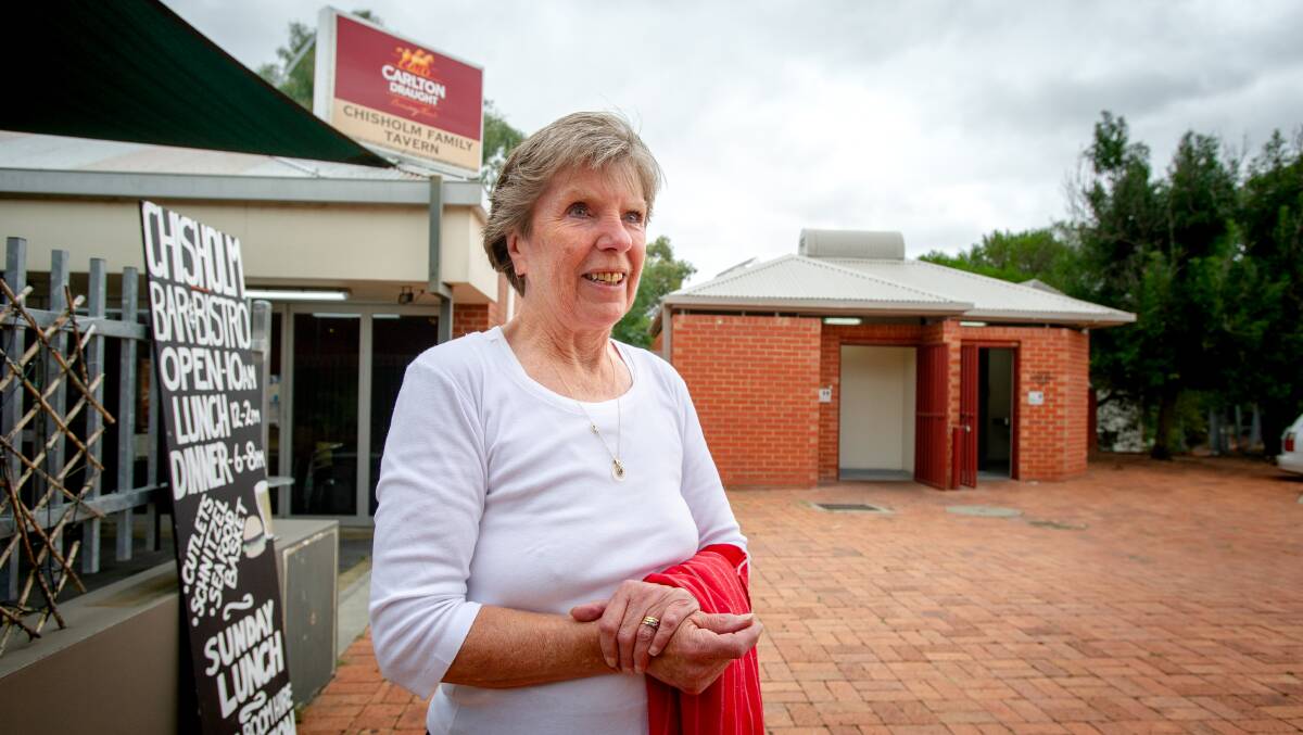 Owner of the Chisholm Family Tavern, Jenny Hunt. Her pub has been saved because the ACT government has refused to sell the public toilet next to the pub. Picture: Elesa Kurtz