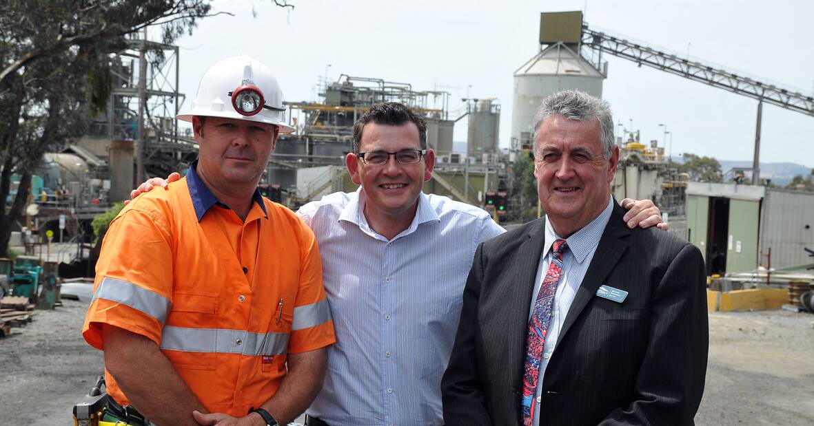 Premier Daniel Andrews (centre) says he won't enter into a public debate about Stawell Gold Mines controversial plan to open cut mine Big Hill. 