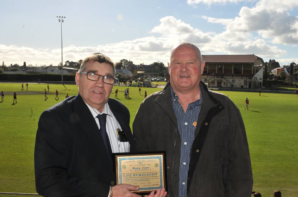 Terry Carr, who in late May was recognised as the first official club legend of the Stawell Football Club has now been granted life membership of the Wimmera Football League. Picture: MARK McMILLAN