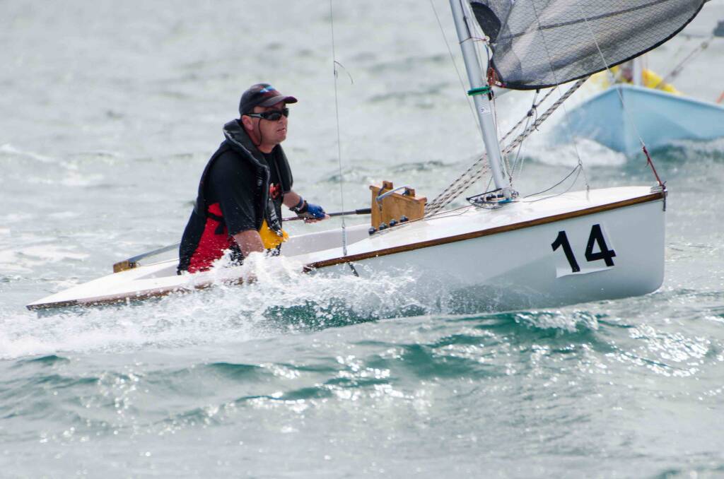 Stawell Yacht Club champion Johno Knight ploughs through the water at Lake Fyans. 