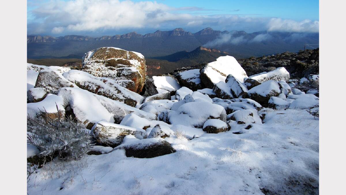 Snow covers the summit at Mount William in the Grampians. Picture: Matthew White.