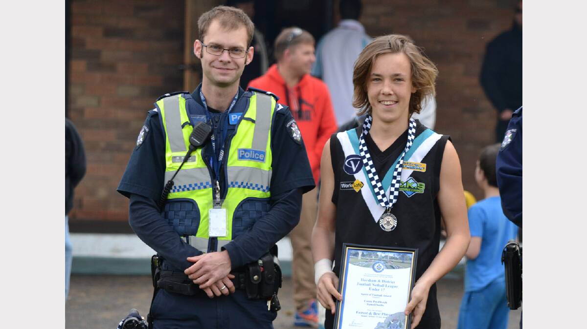 Corey Prydderch receives his award from Constable Max Mudge.
