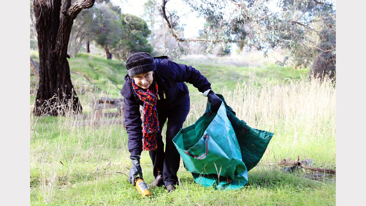 Marion Kossowski collects rubbish at the arboretum.