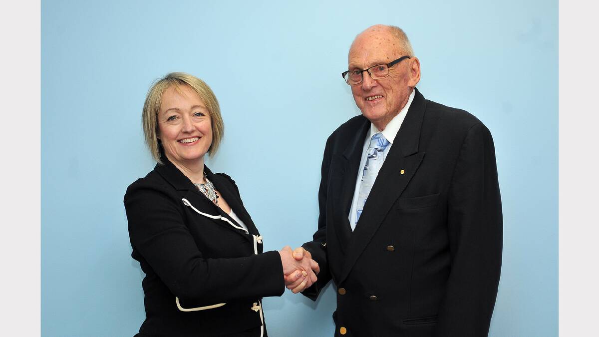 Liberal candidate for Ripon, Louise Staley, is pictured with Dr Norman Castle OAM during her visit to Stawell.