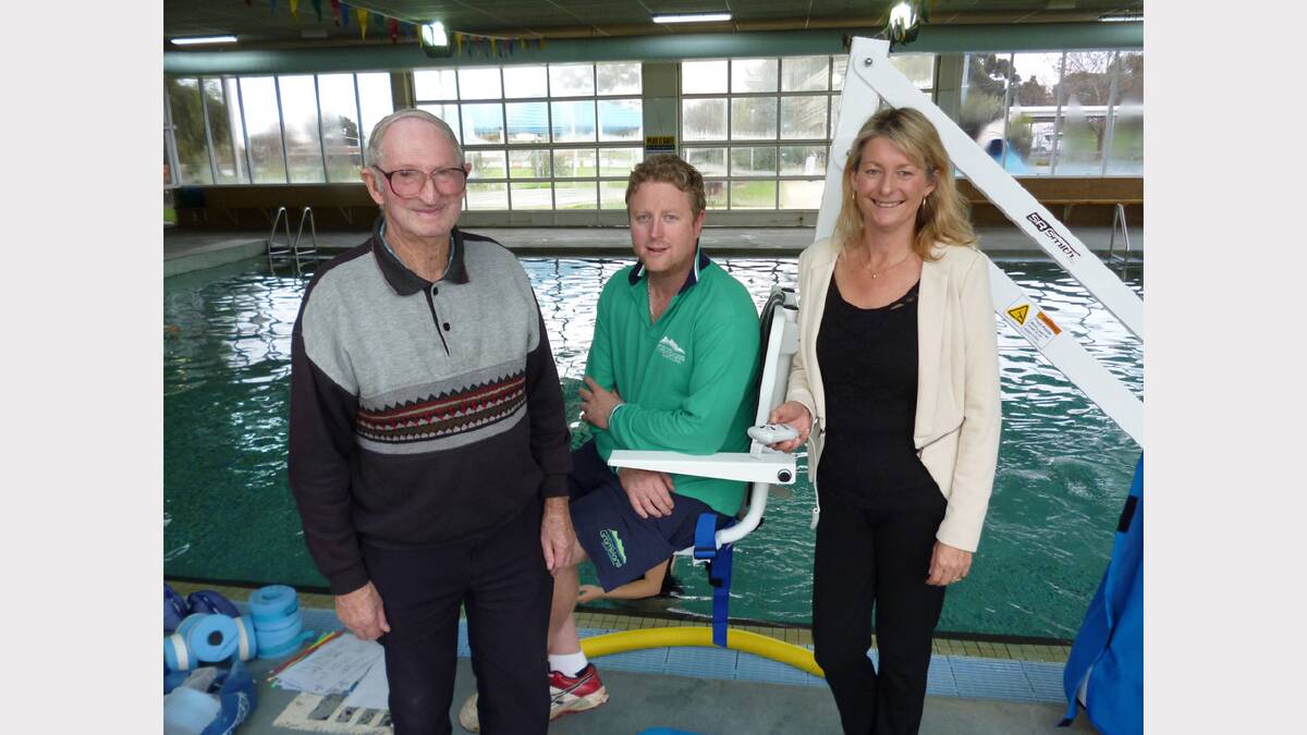 Pictured with the new chair hoist L-R Ken Stewart, Marc Brilliant and Cr Karen Hyslop.