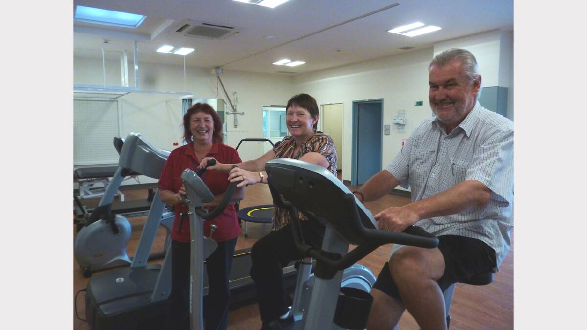 Allied health assistant Nicole Nicholson with Shelley Dowsett and Robert Irvine in the new multi-disciplinary gym at Stawell Regional Health.