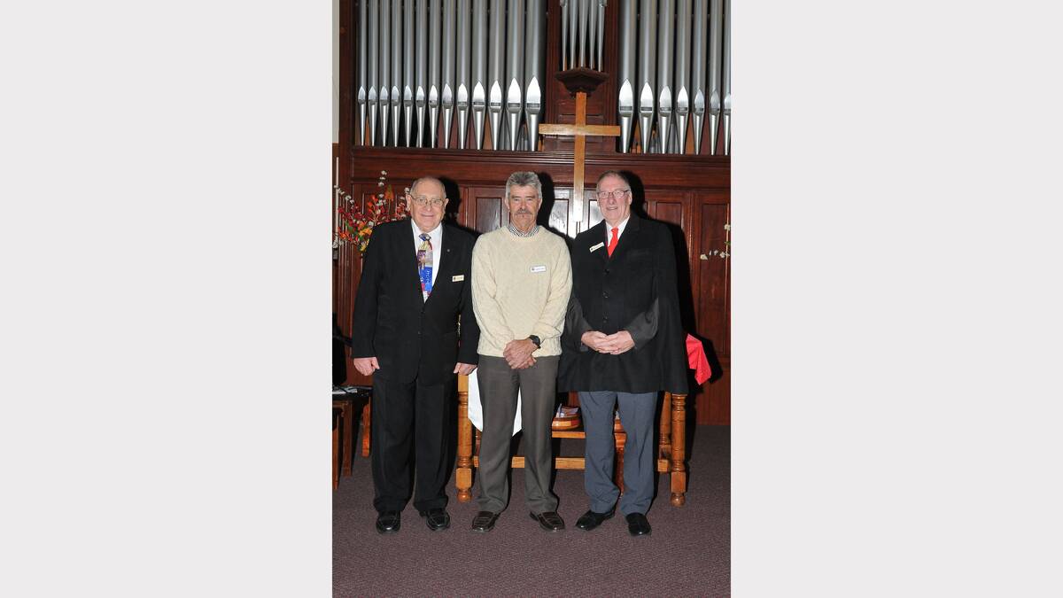 Pastor Alec Wood, Graeme Trickey and Reverend Graeme Trickey inside the church.