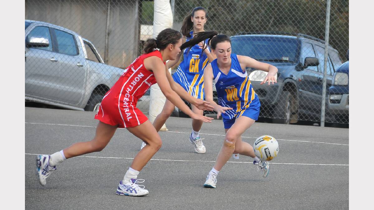 Stawell's Meg Walker (right) in action for the Wimmera under 17 team at St Arnaud.