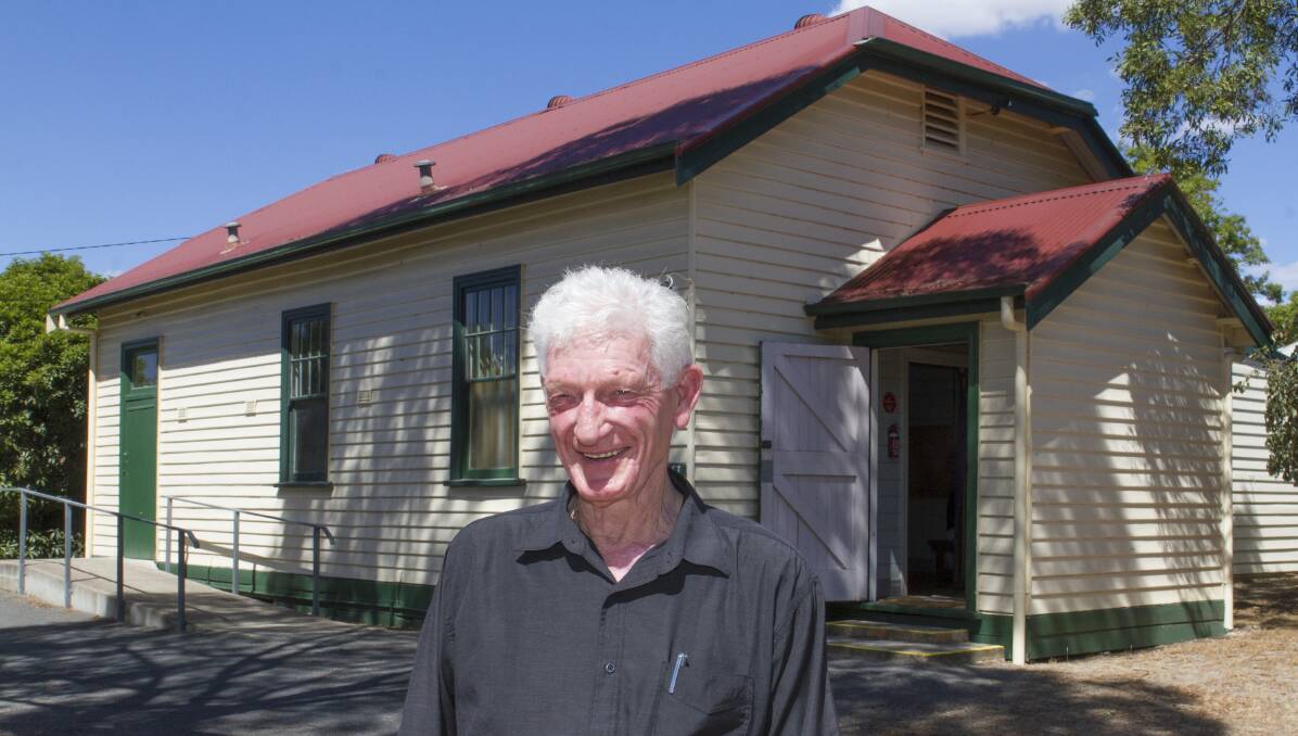 Roy Trimble in front of the former Dobie Public Hall which has been moved to Ararat. Picture: PETER PICKERING