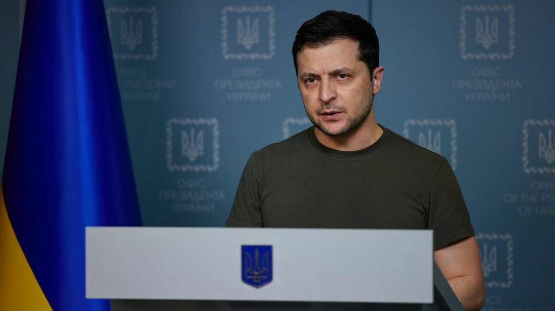 Ukrainian President Volodymyr Zelensky addresses the Ukrainian people from Kyiv on February 28. Picture: Getty Images