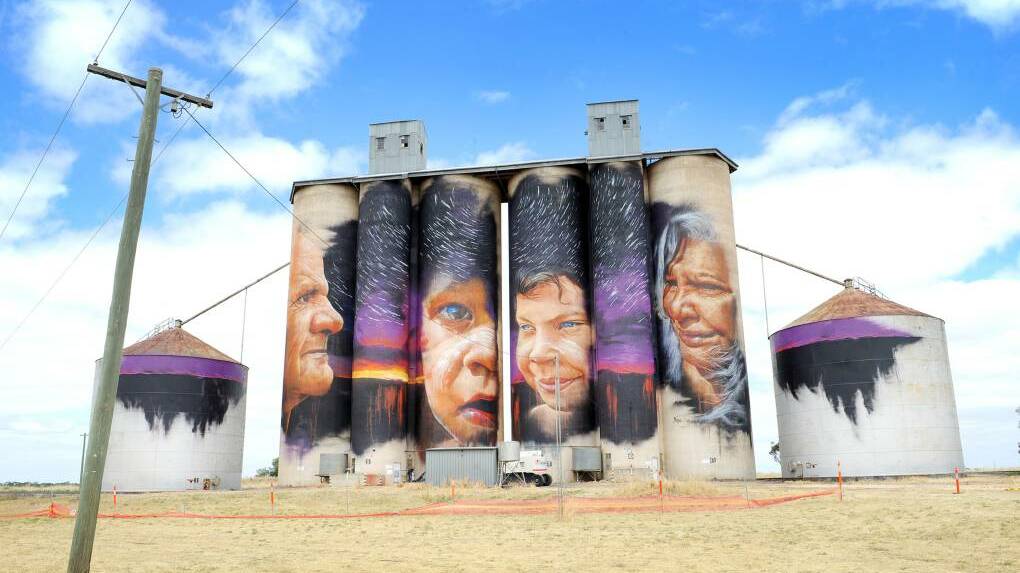 Sheep Hills silos with their completed artwork.