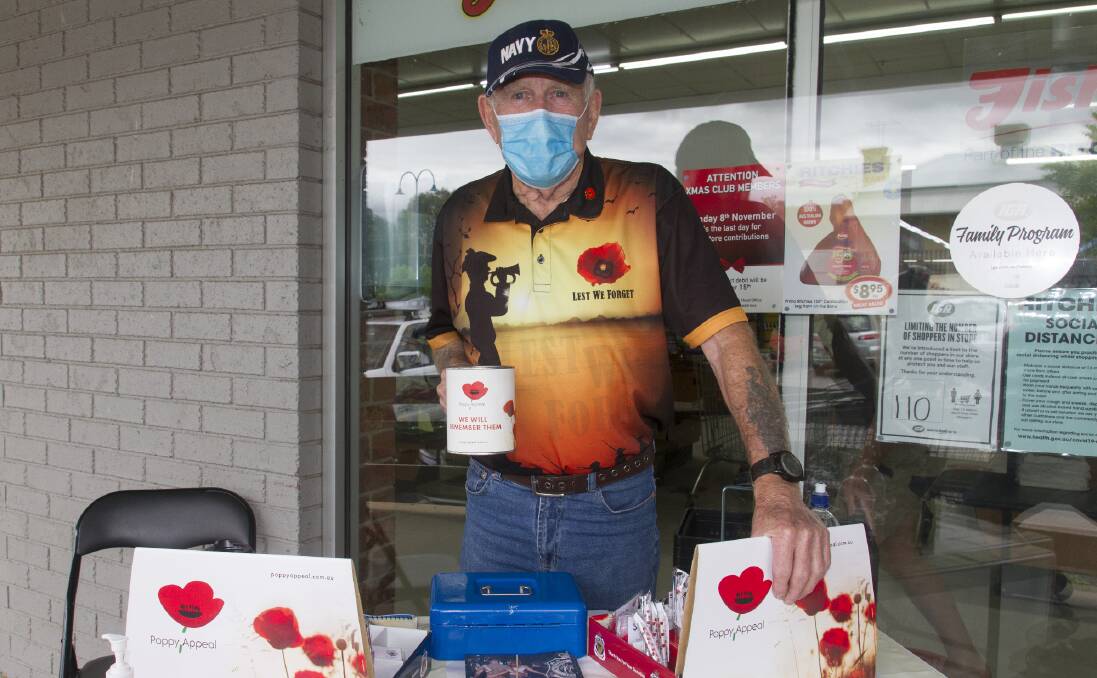 LEST WE FORGET: Stawell RSL president Graeme Cox at the IGA raising funds for the Poppy Appeal. Picture: PETER PICKERING 
