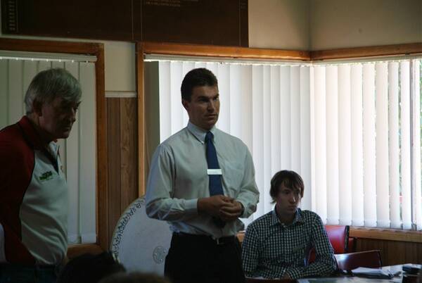 Grant Deeble from VicRoads explains options for the Western Highway duplication during a meeting in Stawell.