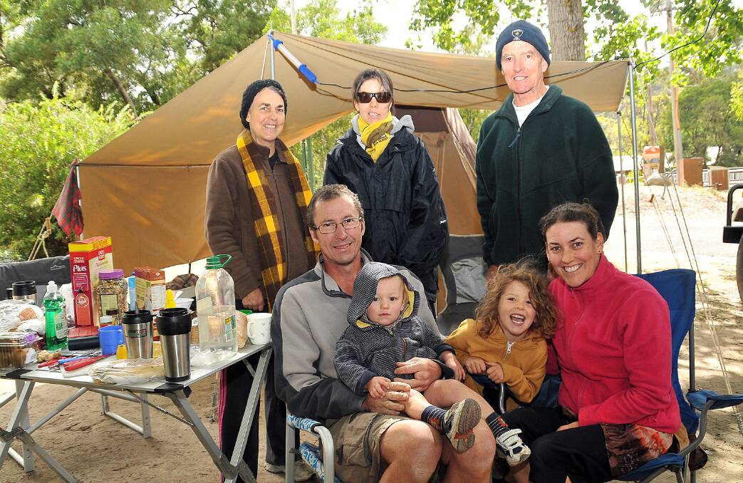 Three generations came together at Halls Gap. Pictured (back) is Wendy, Amy and Geoff McGinniskin. Front - David, Jomal and Louca Nicholson with Carly McGinniskin.