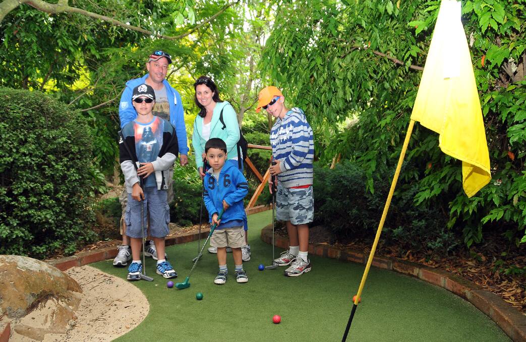 The Grima family at Grampians Adventure Golf - Steven, Samantha, Thomas, Liam and Nathan.