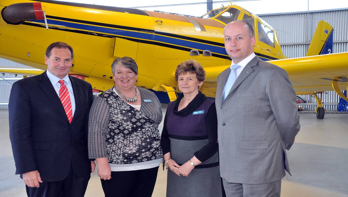 Pictured at the Stawell Airport L-R Member for Western Victoria, Simon Ramsay, Northern Grampians Shire chief executive officer Justine Linley, retiring mayor Cr Dorothy Patton and Aviation Minister Gordon Rich-Phillips. 