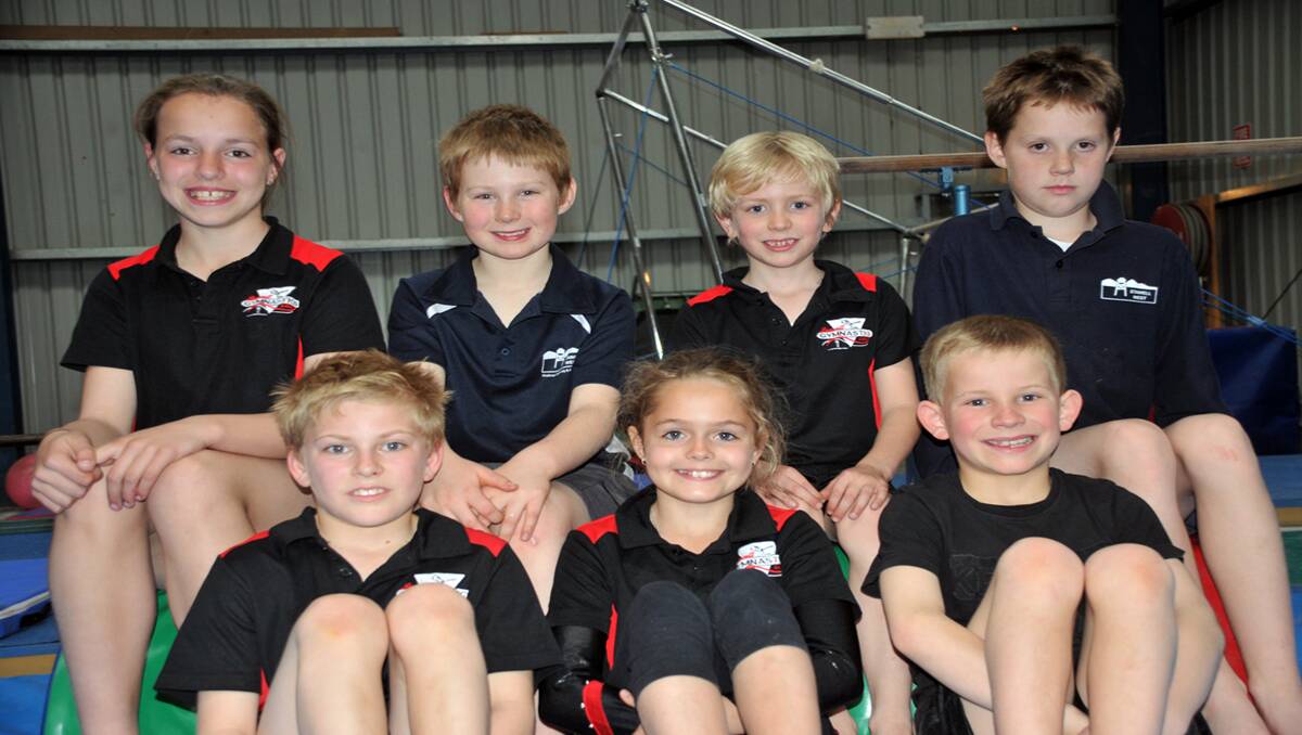 Stawell Gymnastics Club members who competed at Portland L-R (back) Melita, Max, Matthew, Tristan: (front) Ky, Adele, Harley. Picture: MICHELLE DE'LISLE
