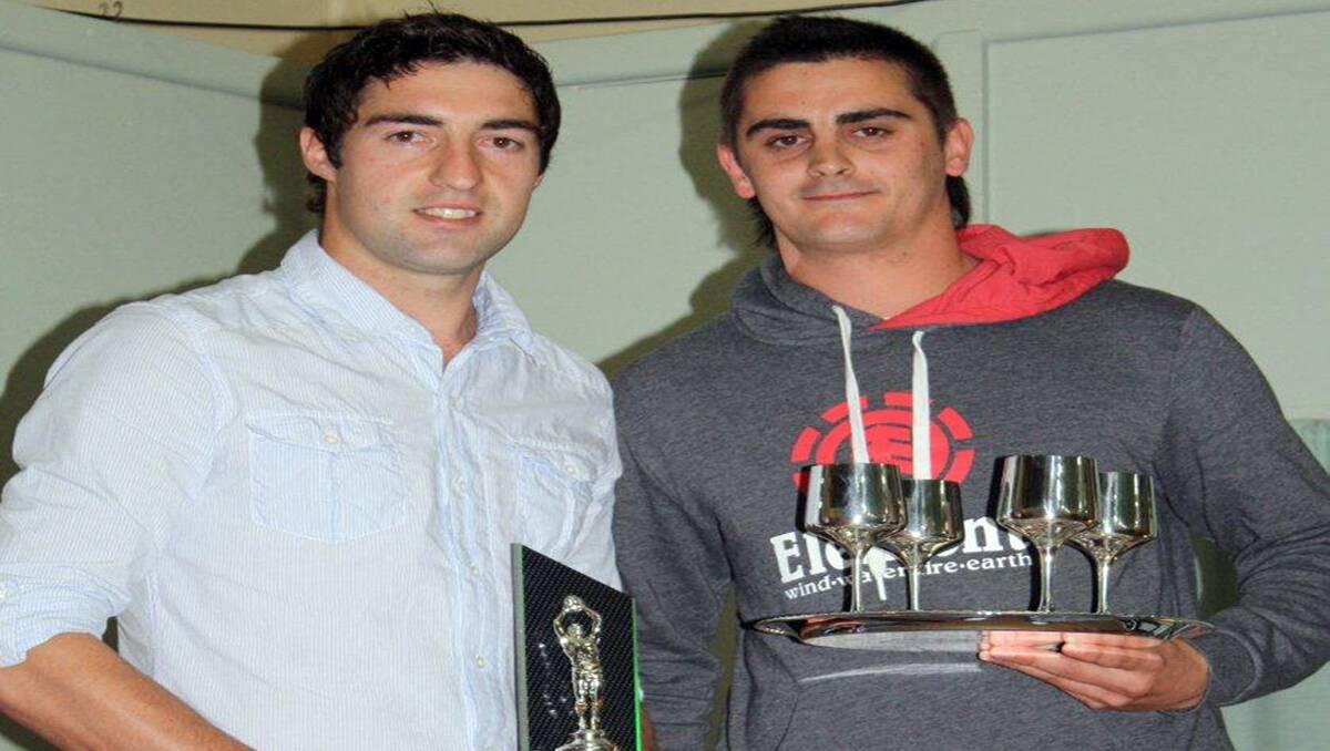 Great Western senior best and fairest winner Ben Newson (right) received his Em Gibson award from Josh Gibson. 