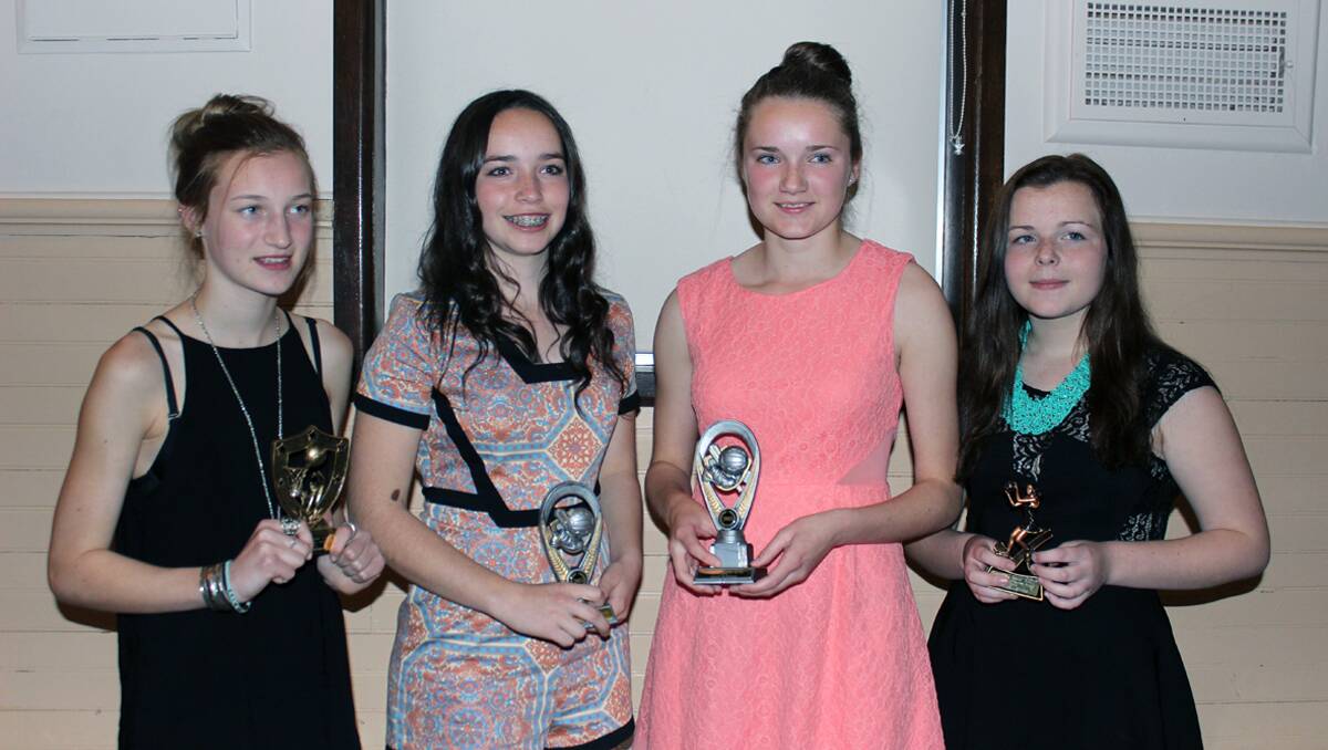 Navarre 15 and under netball awards L-R Ande McDermott (coach's award), Harriet Slorach (runner up), Ebony Summers (best and fairest), Mikaela Stanes (most improved). 